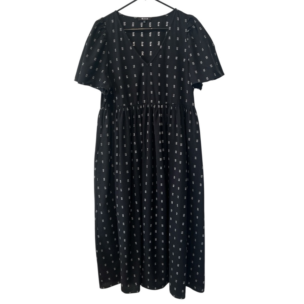 Madewell Black Midi Dress with White Microprint